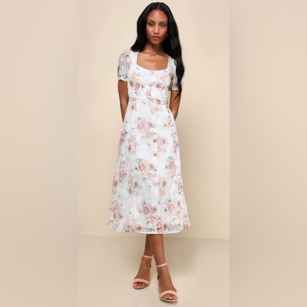 Lulus white floral print dress size large